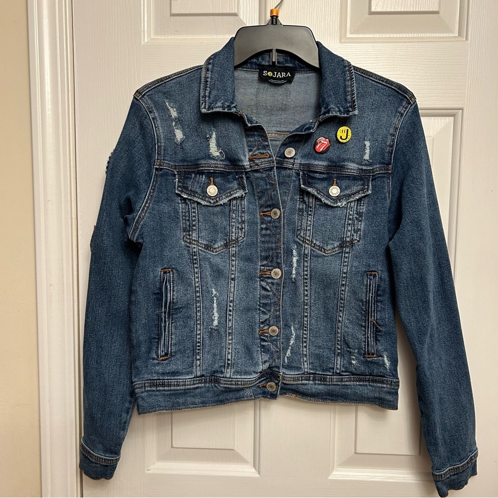 Rolling Stones Denim Jacket Retro Reworked By Sojara, Patches Pins And Back